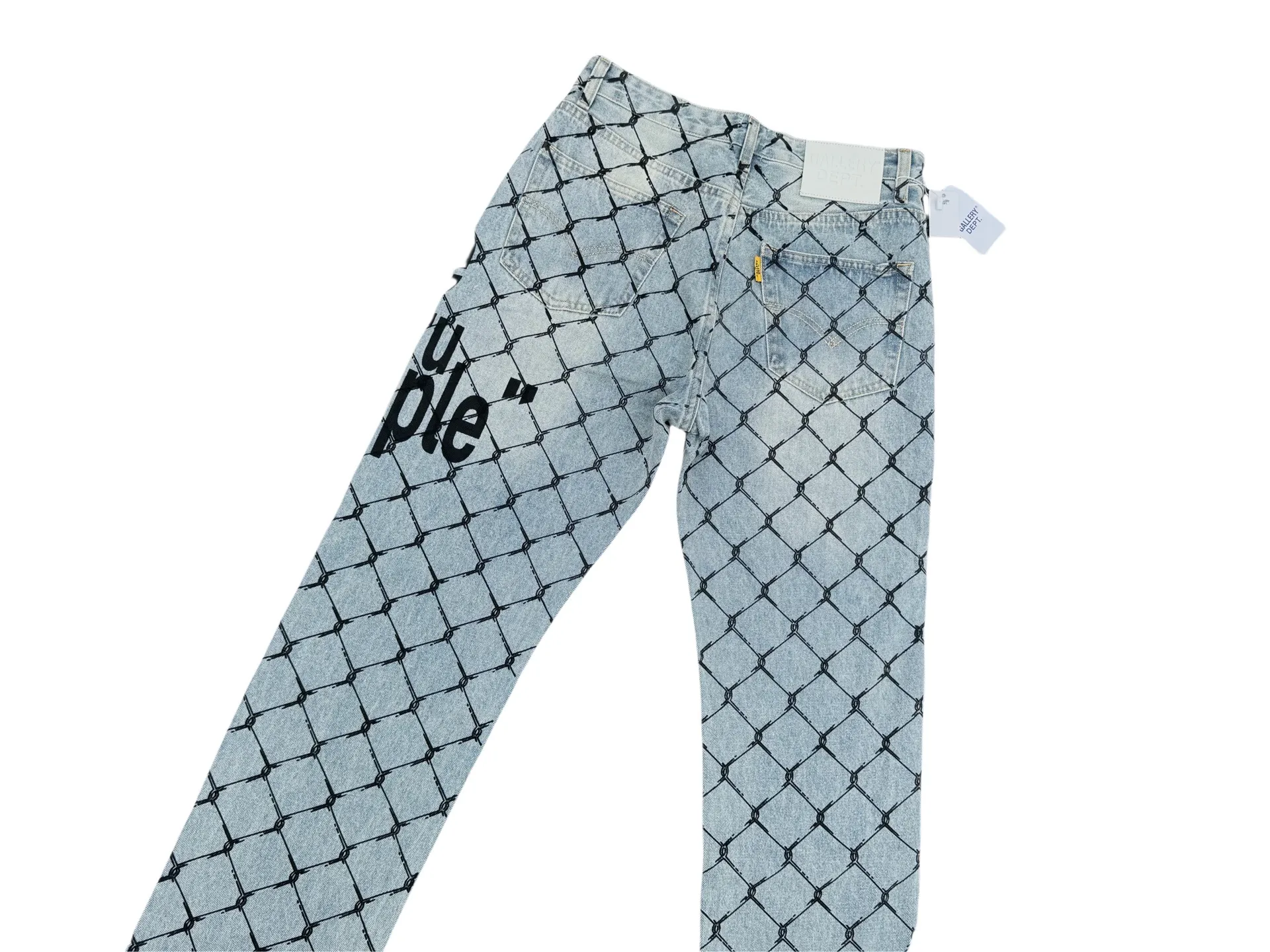 P240💰G786 GALLERY DEPT. Steel mesh letter printed slim jeans jeans casual group trendy American slim men's and women's trousers Color: blue Size: S-XXL (corresponding to 28-36)